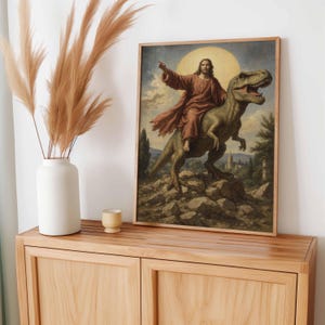 Jesus Rode A T Rex Jesus Riding T-rex Art Print: Surreal Dinosaur Painting - Etsy