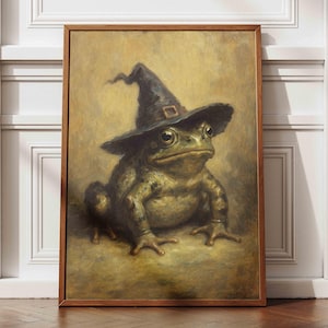 Vintage Witch Toad Print, Gothic Halloween Funny Wall Art, Spooky Victorian Frog Witch, Dark Academia Cottagecore Wall Decor