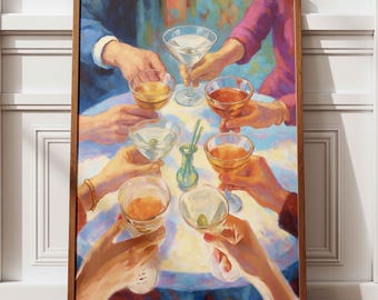 Cocktail Party Art Print: Elegant Cheers Painting for Bar Decor
