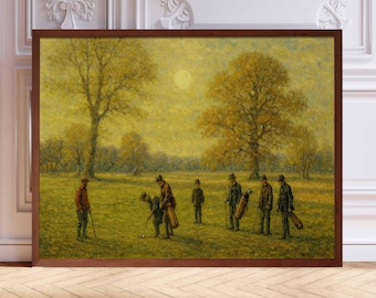 Vintage Golf Painting Art Print: Golfers on the Field