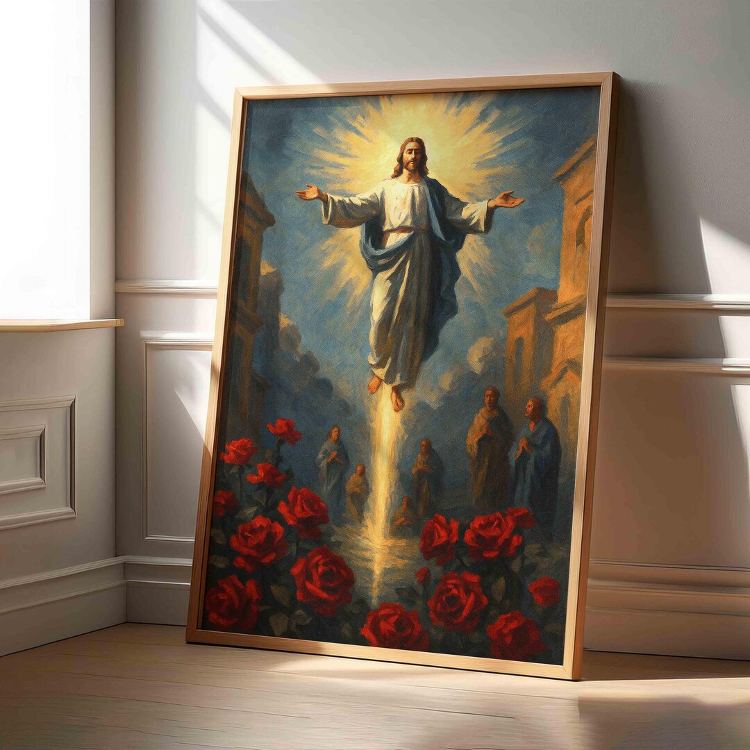 Jesus With Roses Jesus Ascension Art Print: Red Roses, Religious Home Decor - Etsy