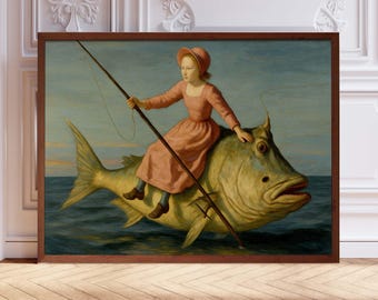 Op Jheronimus Bosch geïnspireerde vissenprint: surrealistische renaissancekunst