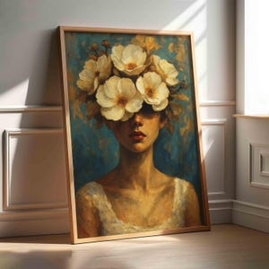 Floral Crown Woman Portrait: Vintage Style Art Print