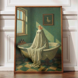 Victorian Ghost Bathroom Art Print: Dark Academia Halloween Decor