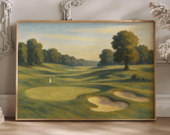 Vintage Golf Course Painting: Retro Sports Art Print