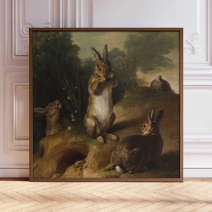 Vintage Rabbit Painting: Square Antique Bunnies Print (digital