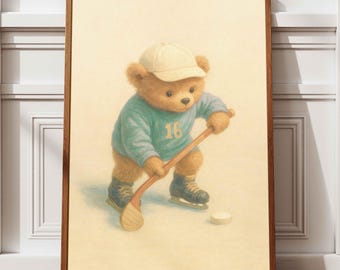 Hockey Teddy Bear Print: Vintage Nursery Art for Kids