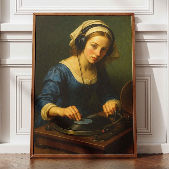 Renaissance DJ Girl Print: Funny Baroque Wall Art Remix, Music