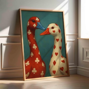 Impression murale de cartes à jouer, affiche vintage drôle d'as de pique, art mural de salle de jeux rétro, pop art d'oies, décoration de jeu pour les amateurs de cartes