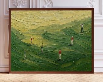 Stampa artistica vintage di un campo da golf: dipinto di un paesaggio sportivo