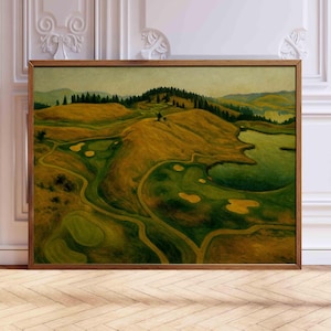 Golf natürlich, Luftaufnahme Vintage Wandkunst, Herbst Golf Druck für Jungenzimmer, Mädchenzimmer, Büro oder Retro Sport Dekor