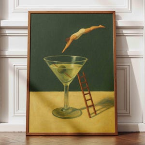 Martini Glasdruck, Wandkunst für die Küche, Retro Cocktail Poster, Ästhetische, moderne Küche und Barwagen, lustiges Alkoholgemälde, schrulliges Kunstwerk