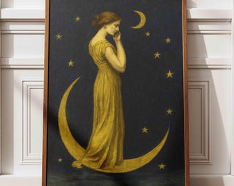 Art Nouveau Moon Goddess Print: Witchy Lunar Art