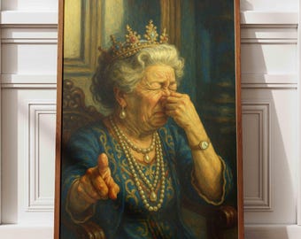 Funny Queen Portrait Print: Vintage Bathroom Bar Wall Art
