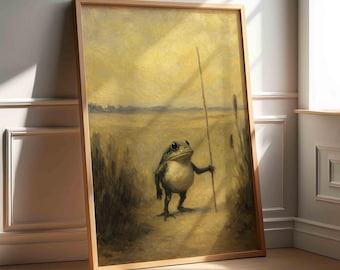 Whimsical Frog Traveler Art Print: Cottagecore Animal Decor