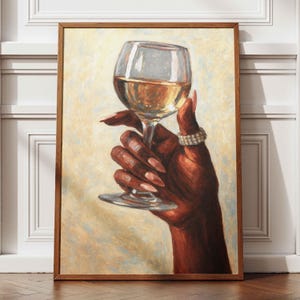 Black Woman Wine Art Print: Afrocentric Feminine Decor