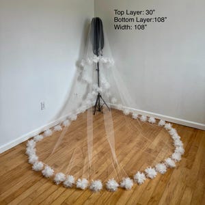 3D Floral Wedding Veil: Two-Tier Fingertip Bridal Veil with Blusher