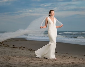 Cathedral Wedding Veil: Soft Sheer Tulle, Single Tier, Raw Edge