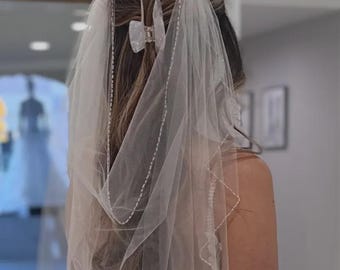 Beaded Drape veil, cathedral veil, bridal veil, wedding veil, chapel veil, waltz veil, bohemian veil, Boho style veil, soft veil, sheer veil