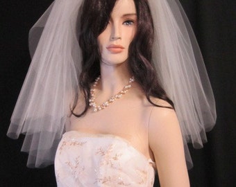 3 tier bridal veil, wedding veil with blusher, longest 30 inches - white, diamond white, or ivory