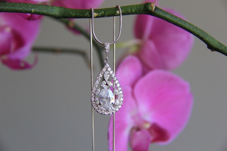 Bridal wedding necklace wedding earrings bridal jewelry wedding jewelry round cubic zirconia CZ jewelry bridesmaid jewelry wedding