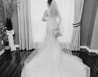 Elegant, soft, sheer, single tier, classic, sheer simple, elegant plain cathedral veil, bridal veil, wedding veil, chapel veil