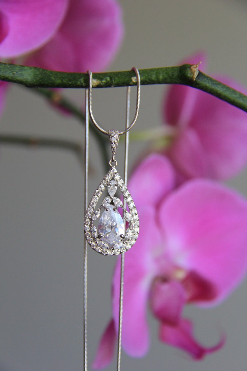 Bridal wedding necklace wedding earrings bridal jewelry wedding jewelry round cubic zirconia CZ jewelry bridesmaid jewelry wedding