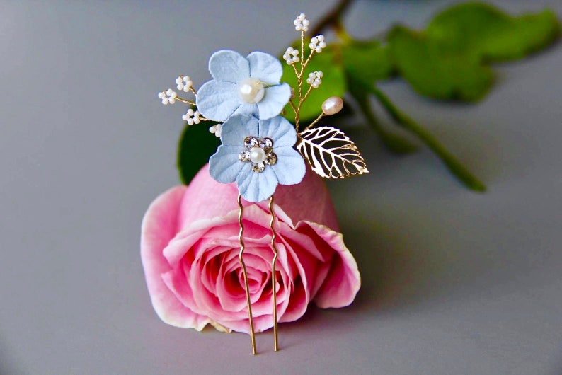 Something Blue Flower Bridal hairpiece bridal hair comb flower hair comb rhinestone hairpiece rhinestone hair comb wedding hairpiece