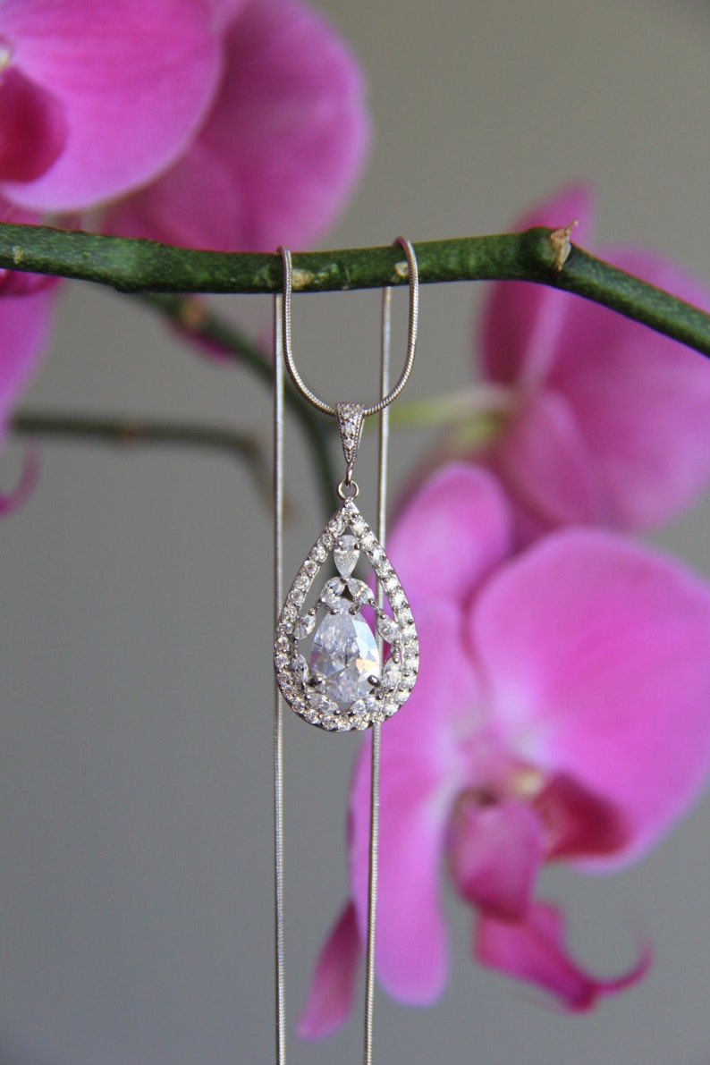 Bridal wedding necklace wedding earrings bridal jewelry wedding jewelry round cubic zirconia CZ jewelry bridesmaid jewelry wedding