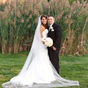 Chapel Length Drop Veil: 2-Tier Bridal Veil with Blusher (90 Inches)