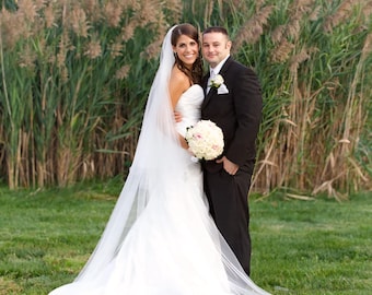 Two Tier Drop Wedding Veil with Blusher: Soft Bridal Illusion Tulle