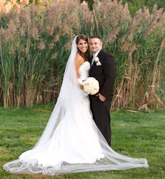 Two Tier Drop Wedding Veil with Blusher: Soft Bridal Illusion Tulle