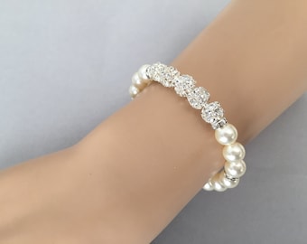 Cubic zirconia bracelet, bridal bracelet, wedding bracelet, bridal jewelry, wedding jewelry, leave shaped, swarovski pearls bracelet