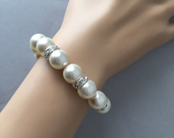 Cubic zirconia bracelet, bridal bracelet, wedding bracelet, bridal jewelry, wedding jewelry, leave shaped, swarovski pearls bracelet