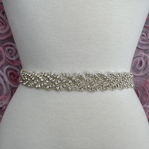Beaded Rhinestone Bridal Sash: Sparkly Wedding Dress Belt (10 in to 35 in)