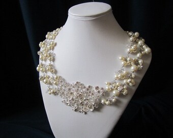 THE ROYALTY COLLECTION wedding, bridal jewelry, necklace with swarovski pearls, crystals, and rhinestones brooch