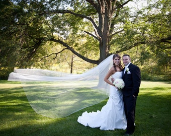 2 tier cathedral circular/drop wedding veil, bridal veil with blusher, plain, sheer, simple elegant and classic, ships in 1-3 bus. days