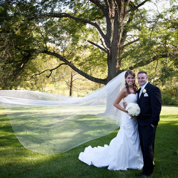 2 tier cathedral circular/drop wedding veil, bridal veil with blusher, plain, sheer, simple elegant and classic, ships in 1-3 bus. days