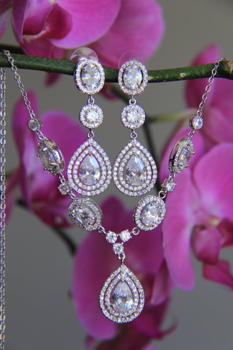 Bridal Jewelry Set Necklace and Earrings Weddingcz Etsy