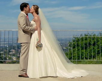 Cathedral Wedding Veil: Soft Bridal Illusion Tulle, Raw Cut Edge