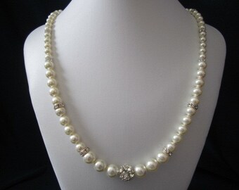 Classic bridal or bridesmaid necklace with swarovski pearls and rhinestones