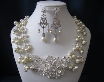 ROYALTY COLLECTION wedding jewelry, bridal jewelry, pearl necklace, necklace, earrings, swarovski pearls, crystals, and rhinestones brooch