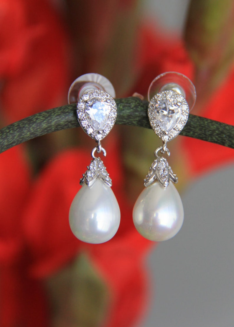 Sparkle filled cz earrings with pearls cubic zirconia Etsy