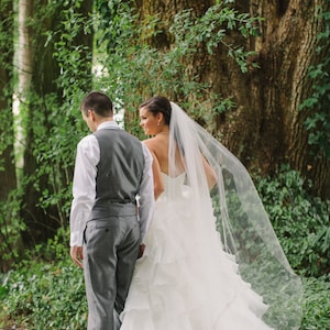 Full width, elegant, soft, sheer, single tier, classic, sheer simple, elegant plain cathedral veil, bridal veil, wedding veil, chapel veil