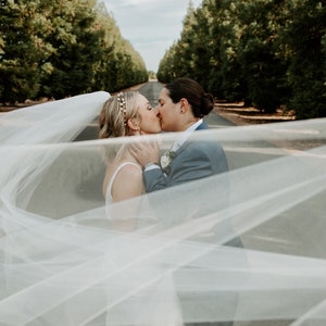 Full width, elegant, soft, sheer, single tier, classic, sheer simple, elegant plain cathedral veil, bridal veil, wedding veil, chapel veil