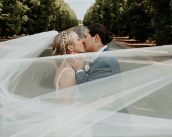 Full width, elegant, soft, sheer, single tier, classic, sheer simple, elegant plain cathedral veil, bridal veil, wedding veil, chapel veil