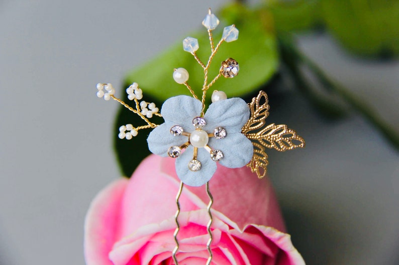 Something Blue Flower Bridal hairpiece bridal hair comb flower hair comb rhinestone hairpiece rhinestone hair comb wedding hairpiece