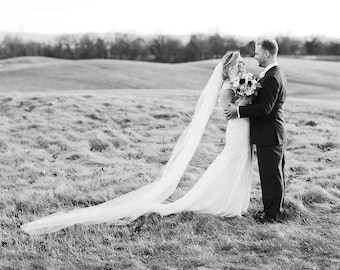 Elegant, soft, sheer, single tier, classic, sheer simple, elegant plain cathedral veil, bridal veil, wedding veil, chapel veil