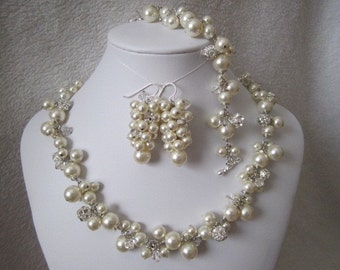 Princess Set wedding necklace, bridal necklace, earrings, swarovski pearl necklace, bracelet, wedding jewelry bridal jewelry pearl necklace