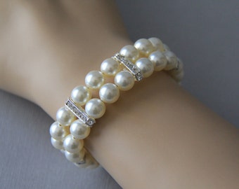 Swarovski pearls bracelet, bridal bracelet, wedding bracelet, bridal jewelry, wedding jewelry, bridesmaid, elastic, gift